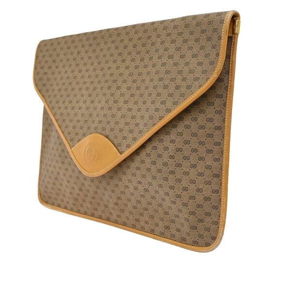 GUCCI Micro GG Pattern Clutch Hand Bag PVC Leather Brown Made In Italy - Picture 8 of 16